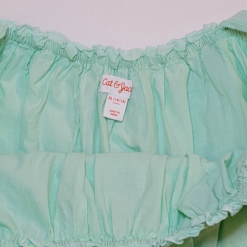 Cat & Jack Bootcut Jeans Medium Wash Mint Green Off-Shoulder Smocked Top Boho - Picture 16 of 16